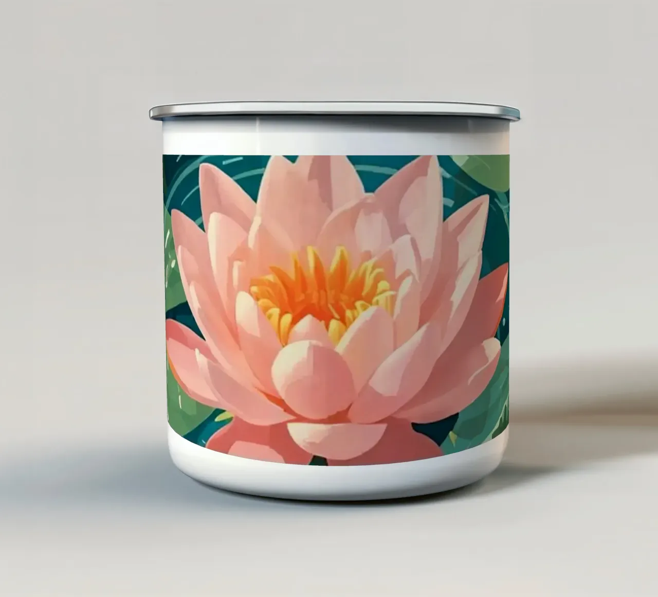 Lelie Pads Lotusbloemknoppen en Vissen in Vijver emaille mok van DesignDoodle
