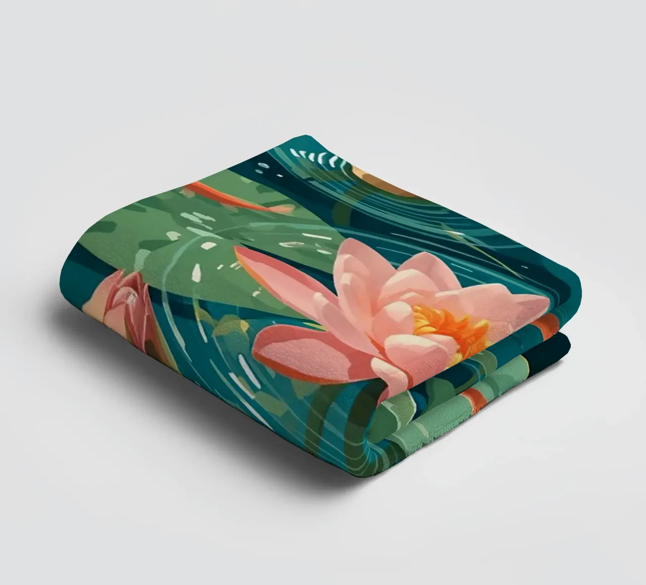 Lelie Pads Lotusbloemknoppen en Vissen in Vijver badhanddoek van DesignDoodle