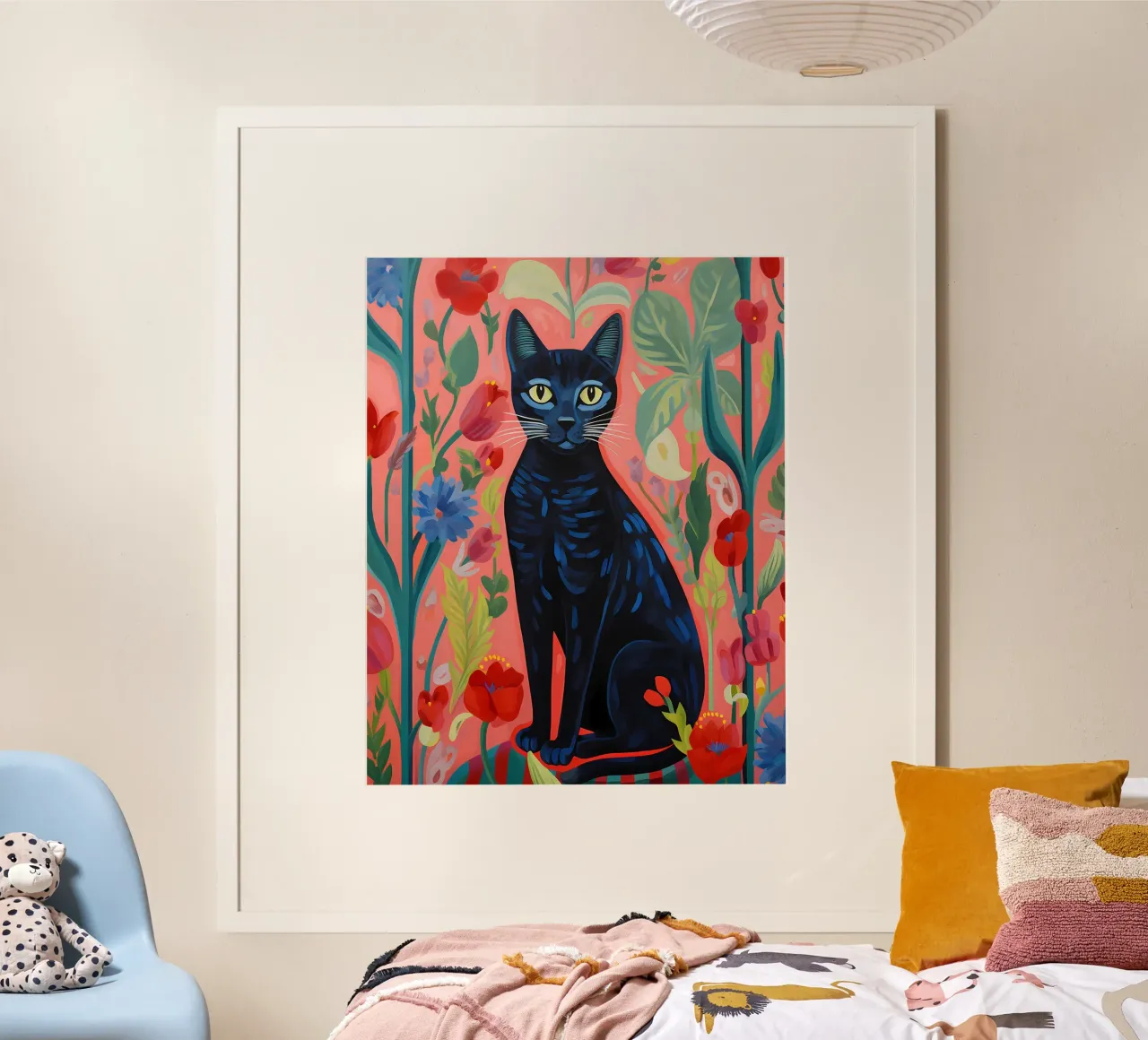 Gatto nero tra i fiori poster da David Jackson