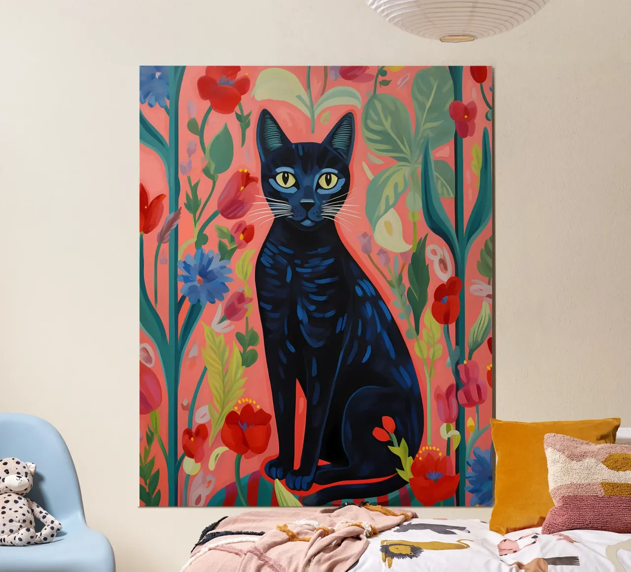Gatto nero tra i fiori poster da David Jackson