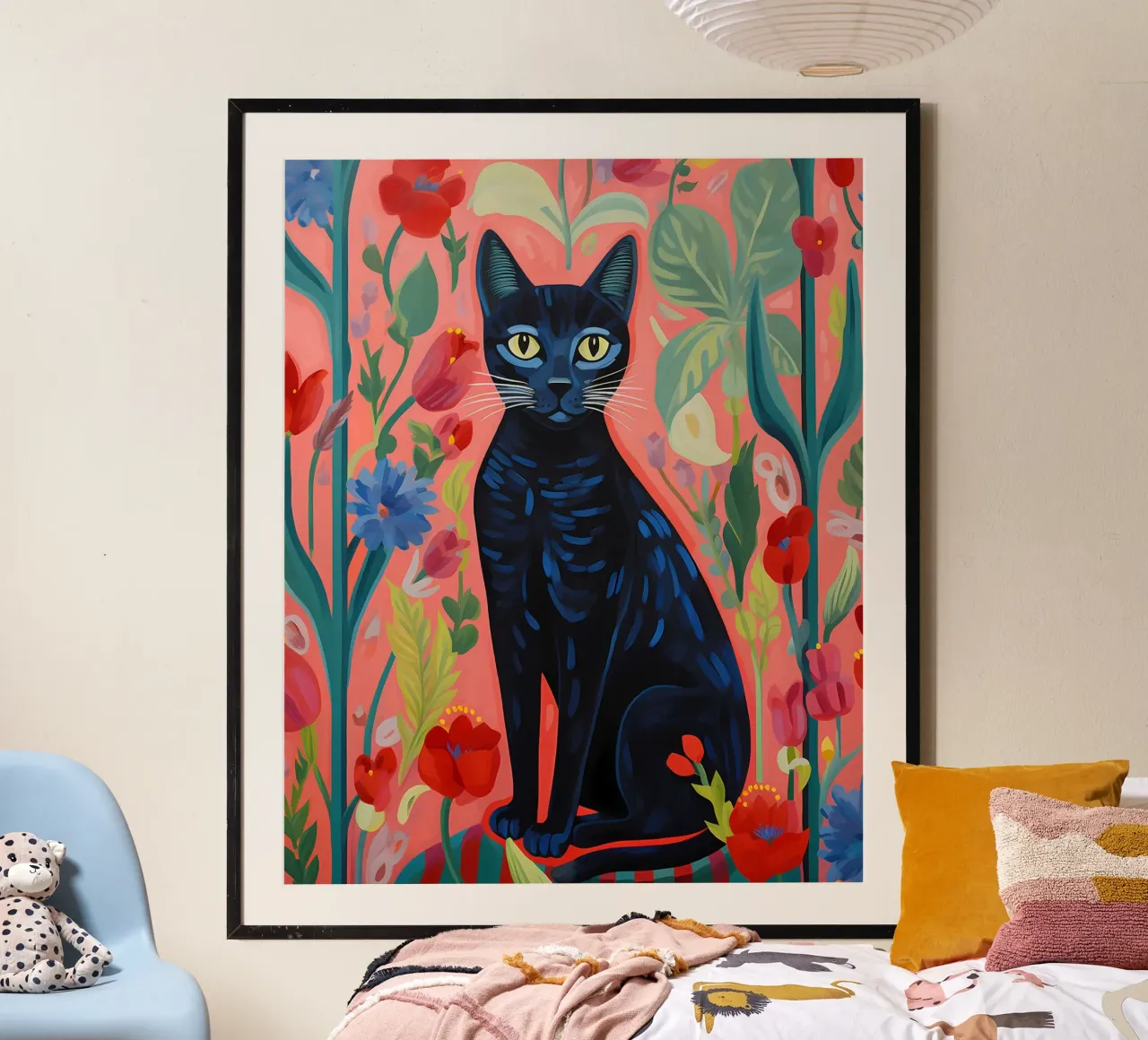 Gatto nero tra i fiori poster da David Jackson