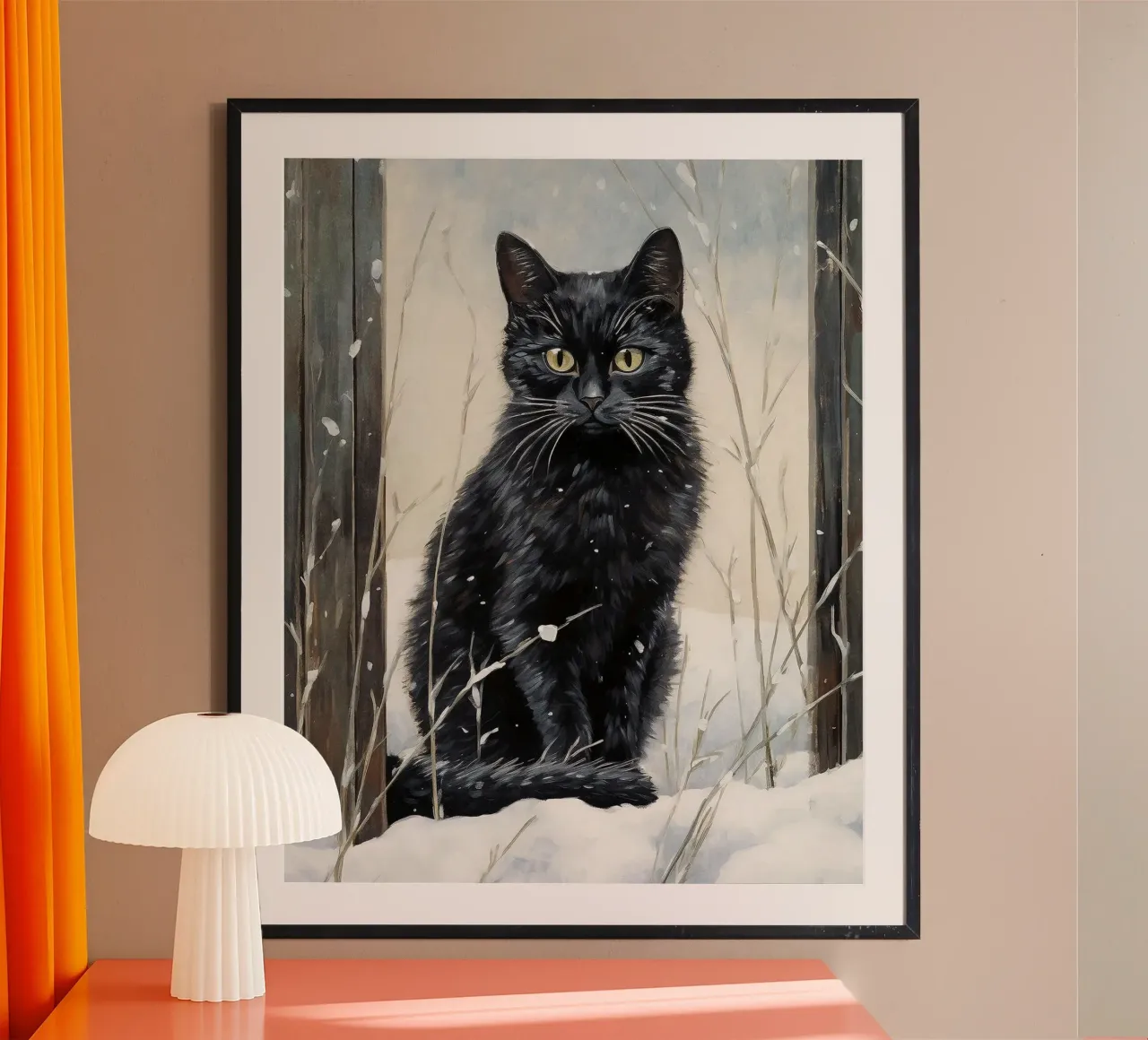 Gatto nero nella neve poster da David Jackson