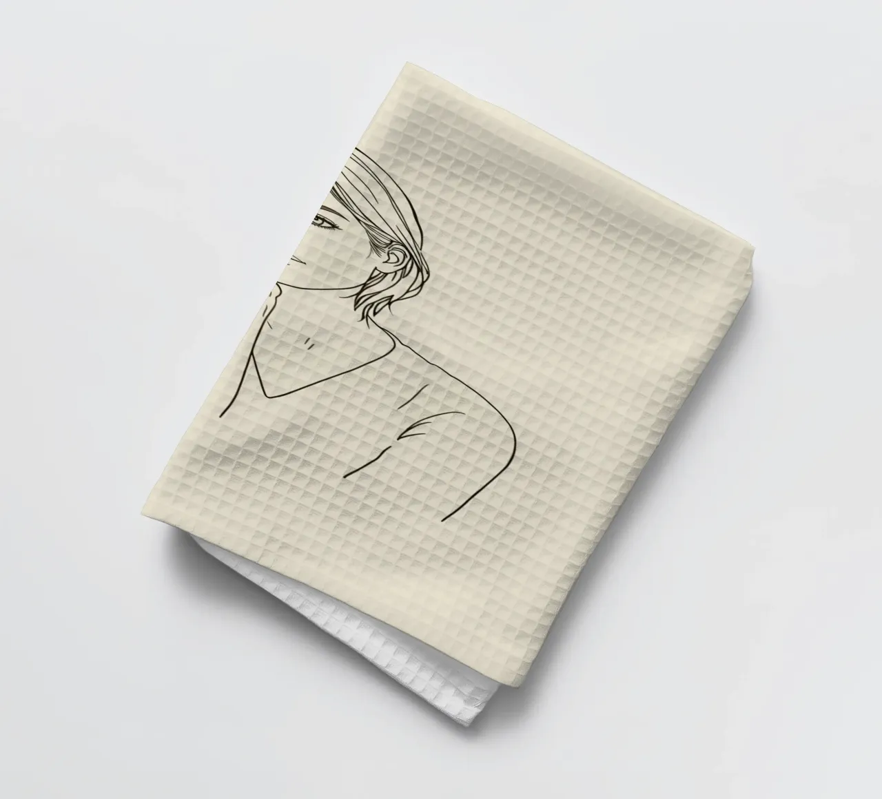 Dessin au trait d'une femme posant son menton sur sa main torchon de DesignDoodle