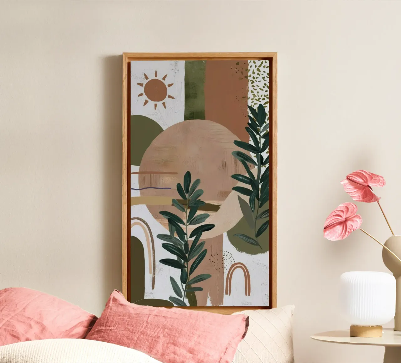 shape of leaf and circle canvas with Floater frame by panada