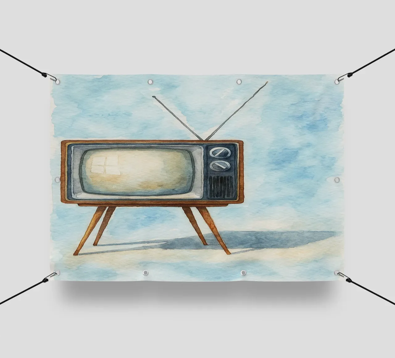 televisore con cassa in legno vecchio dipinto d'epoca telo in pvc da kroocoot