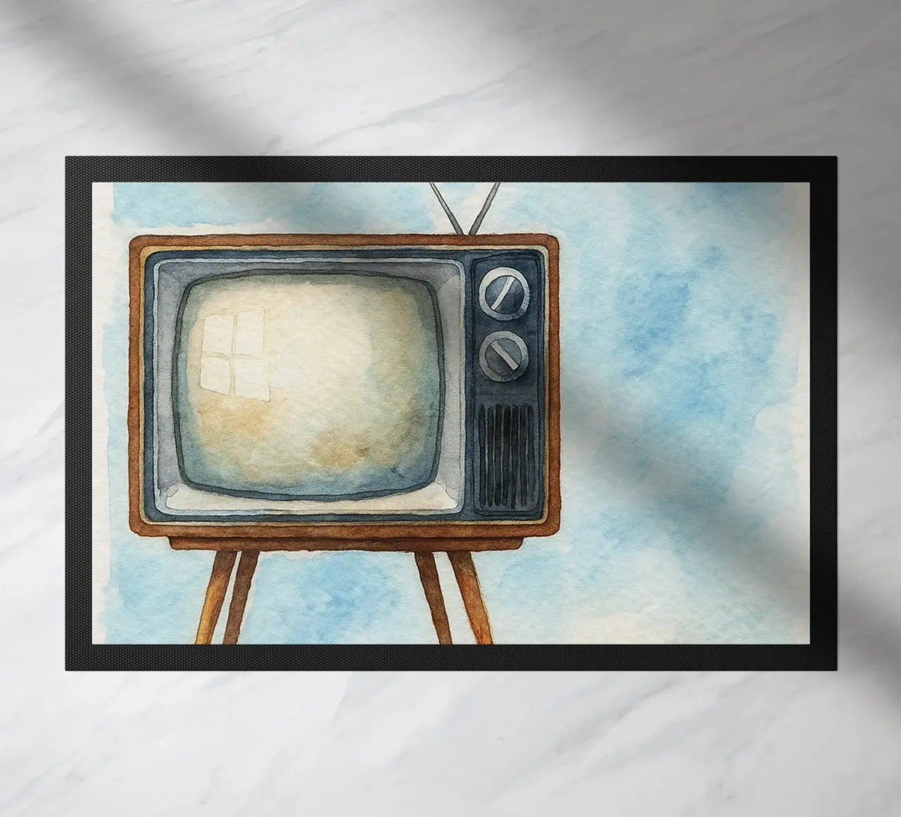 televisore con cassa in legno vecchio dipinto d'epoca zerbino da kroocoot
