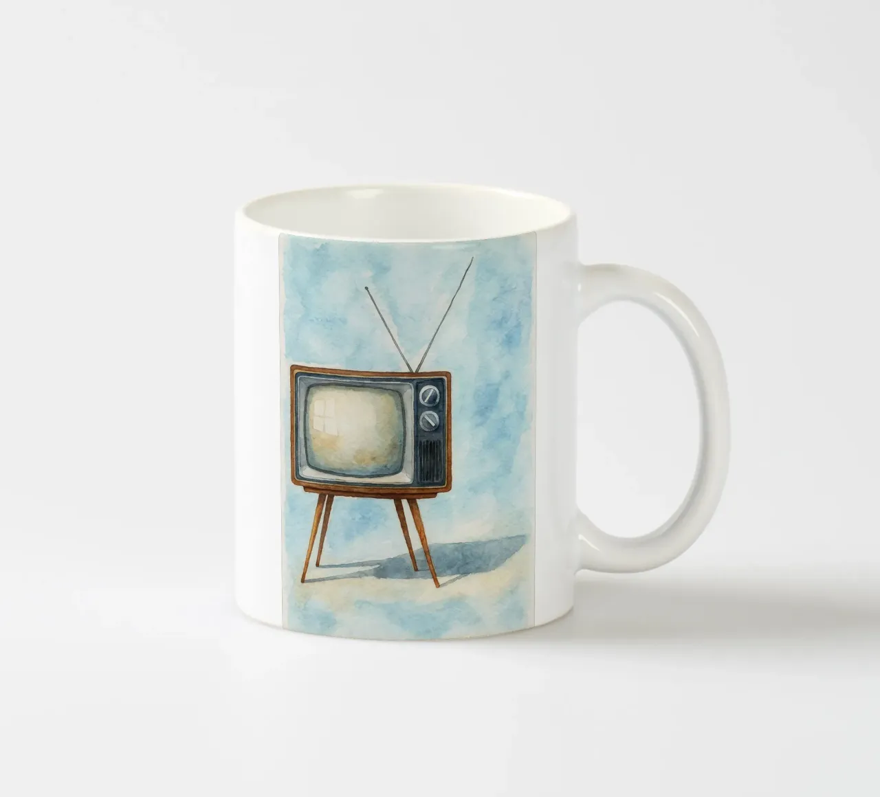 televisore con cassa in legno vecchio dipinto d'epoca tazza in ceramica da kroocoot