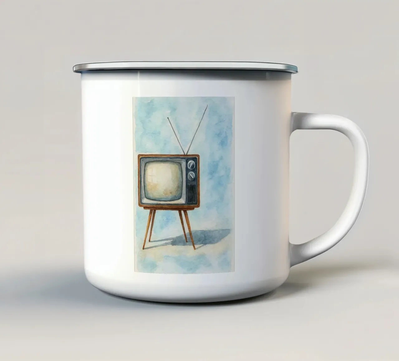 televisore con cassa in legno vecchio dipinto d'epoca tazza in smalto da kroocoot