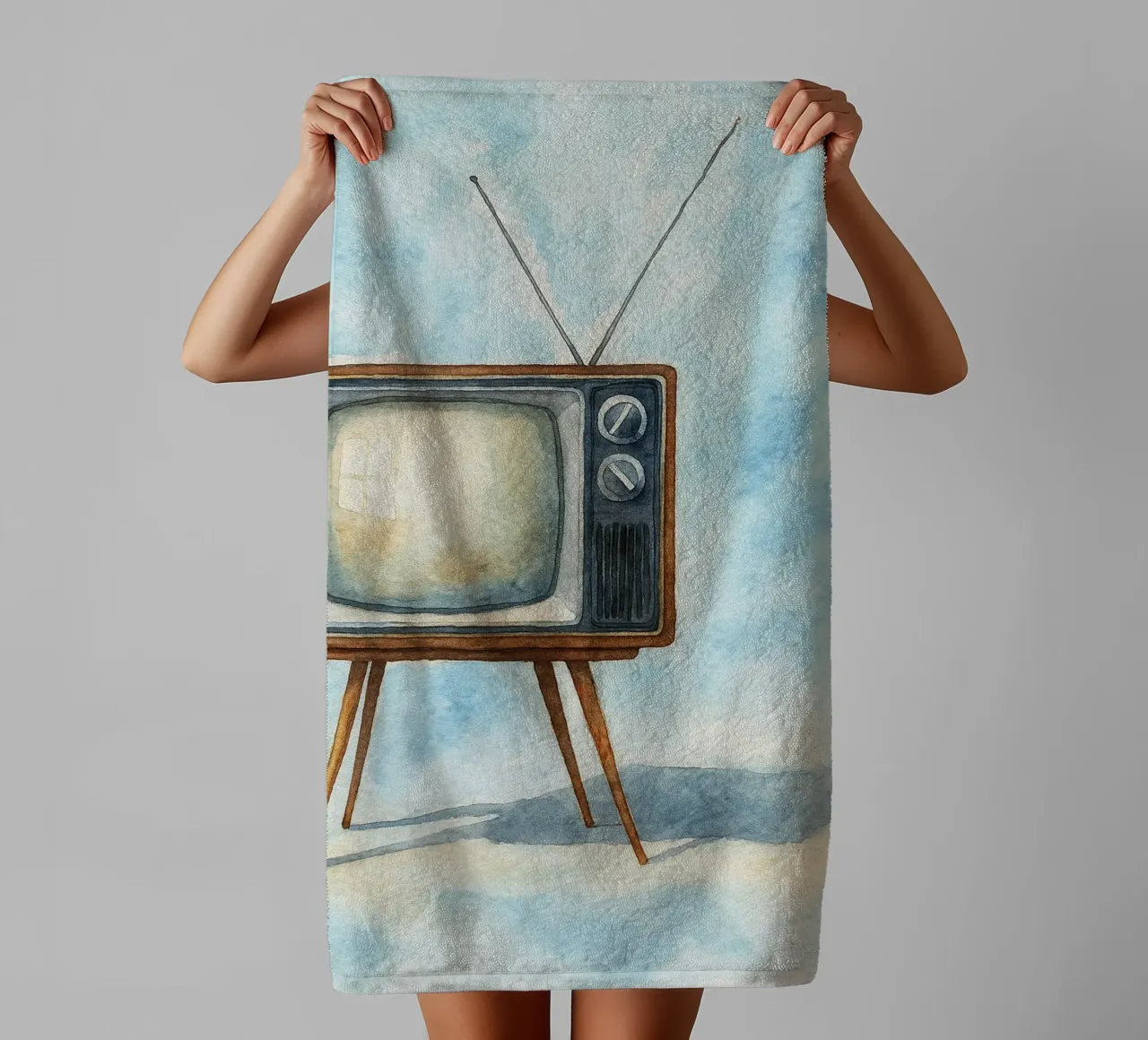 televisore con cassa in legno vecchio dipinto d'epoca asciugamano da bagno da kroocoot