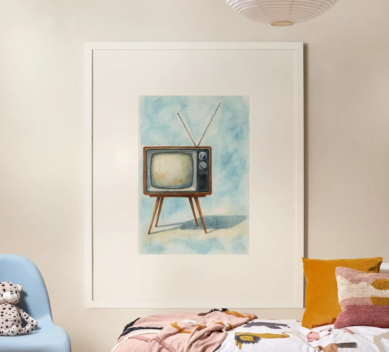 televisore con cassa in legno vecchio dipinto d'epoca poster con telaio in plastica da kroocoot