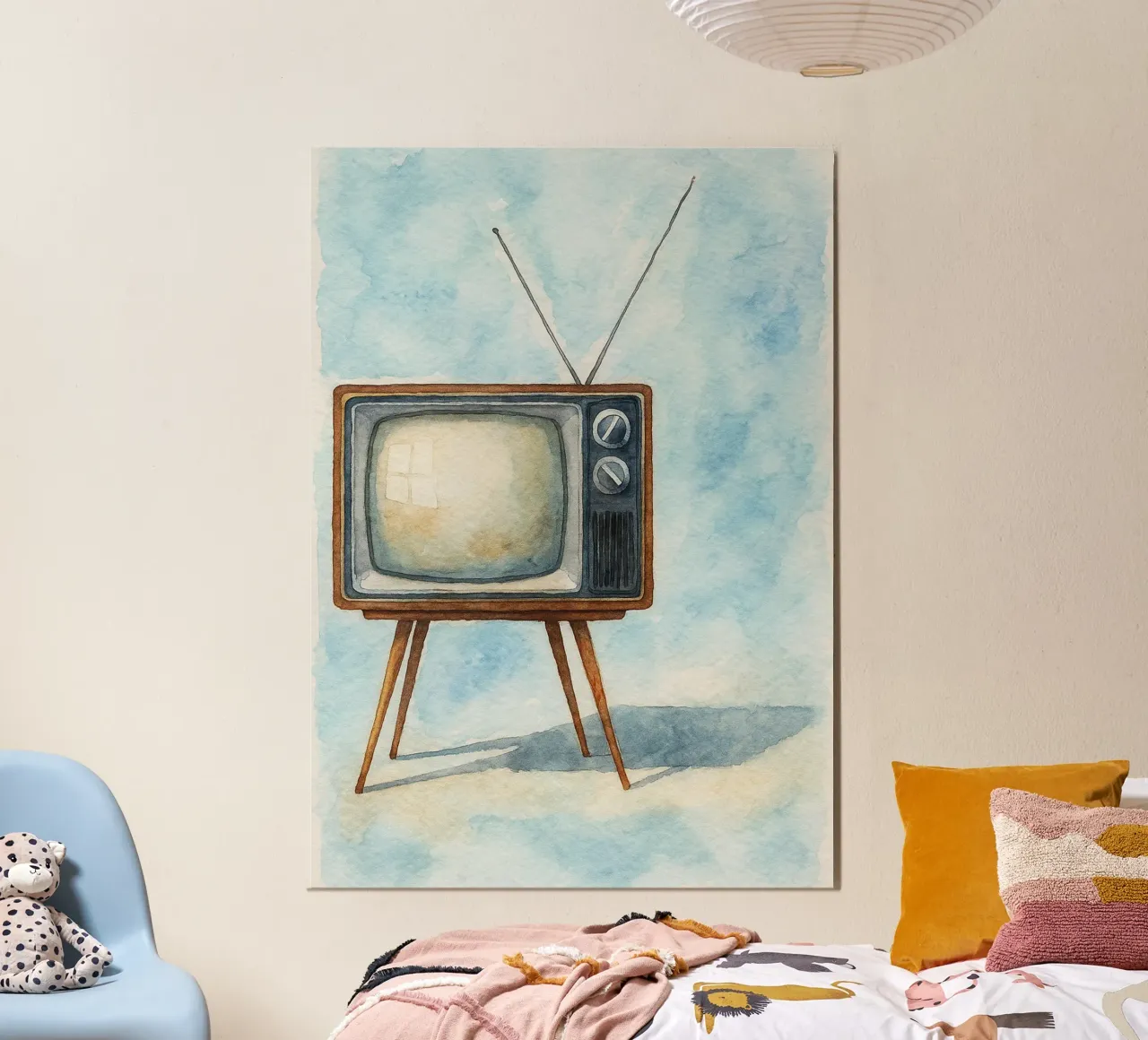 televisore con cassa in legno vecchio dipinto d'epoca poster con telaio in plastica da kroocoot