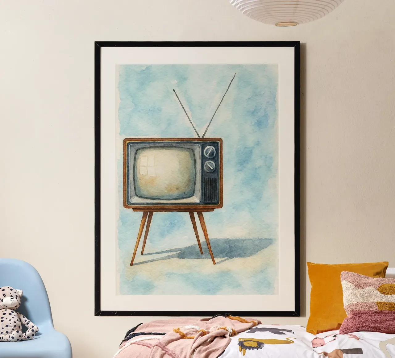 televisore con cassa in legno vecchio dipinto d'epoca poster con telaio in plastica da kroocoot