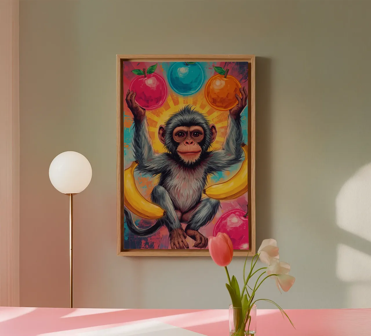 Scimmia con frutta tela con Cornice a cassetta da DesignDoodle