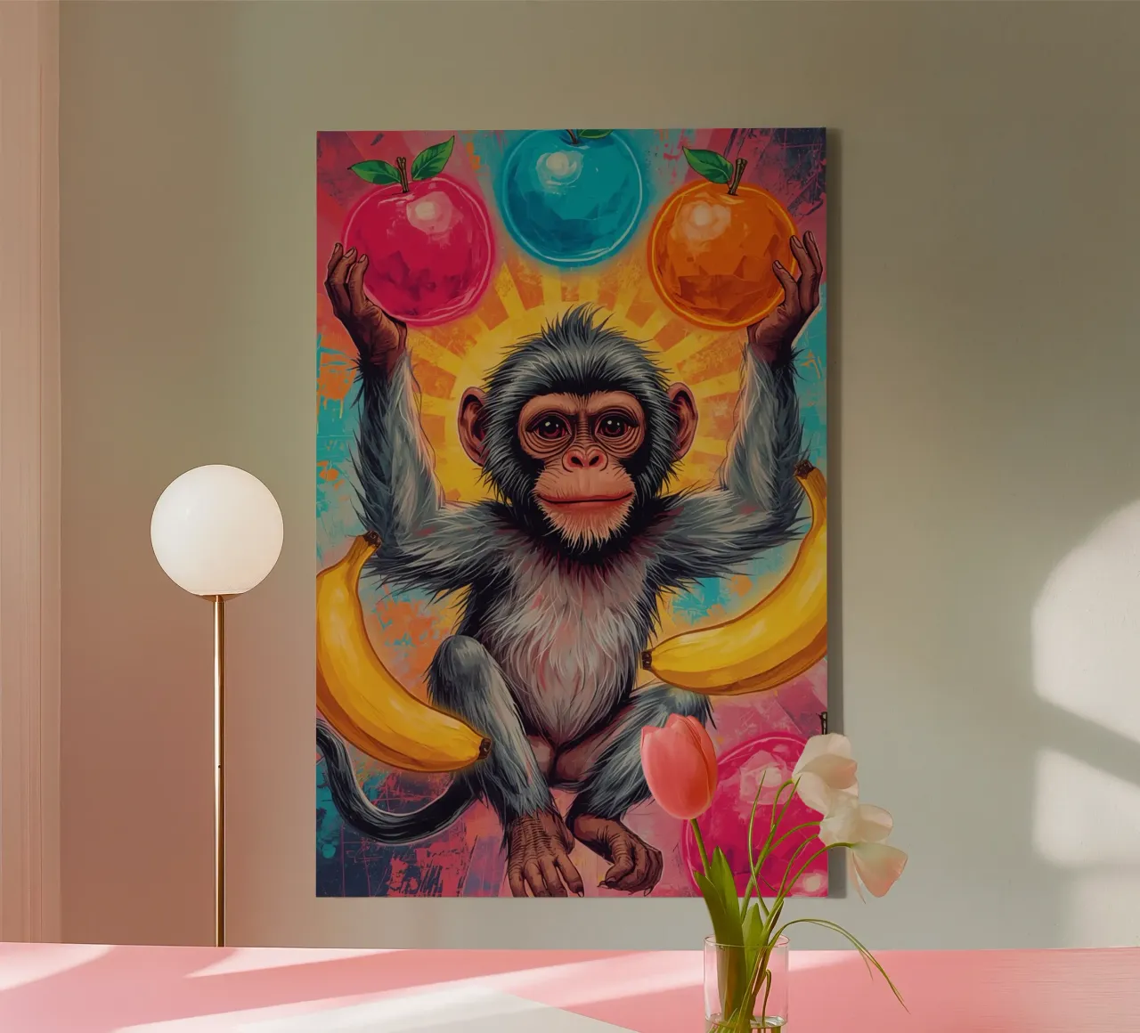 Scimmia con frutta tela con Cornice a cassetta da DesignDoodle