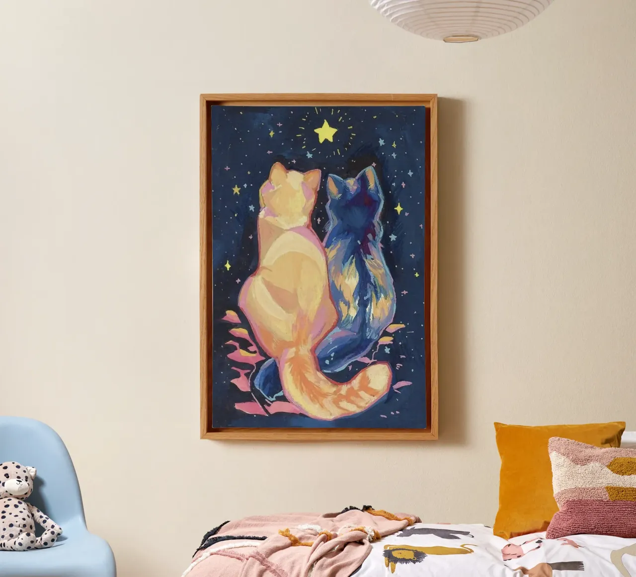 cat couple in stars tela con Cornice a cassetta da sunity