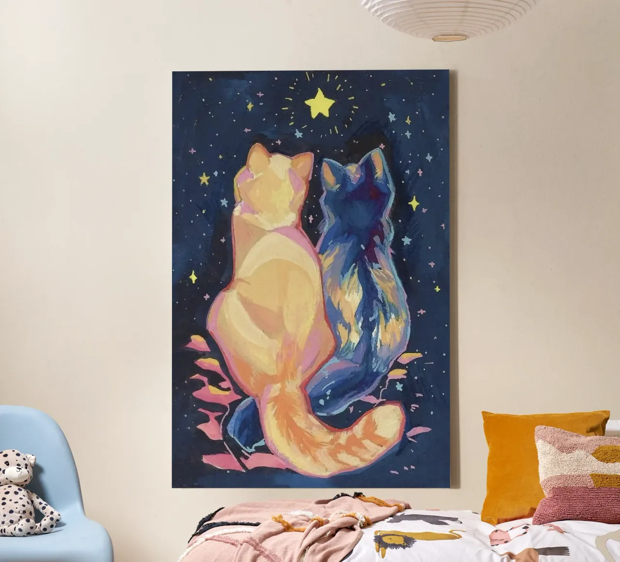 cat couple in stars tela con Cornice a cassetta da sunity