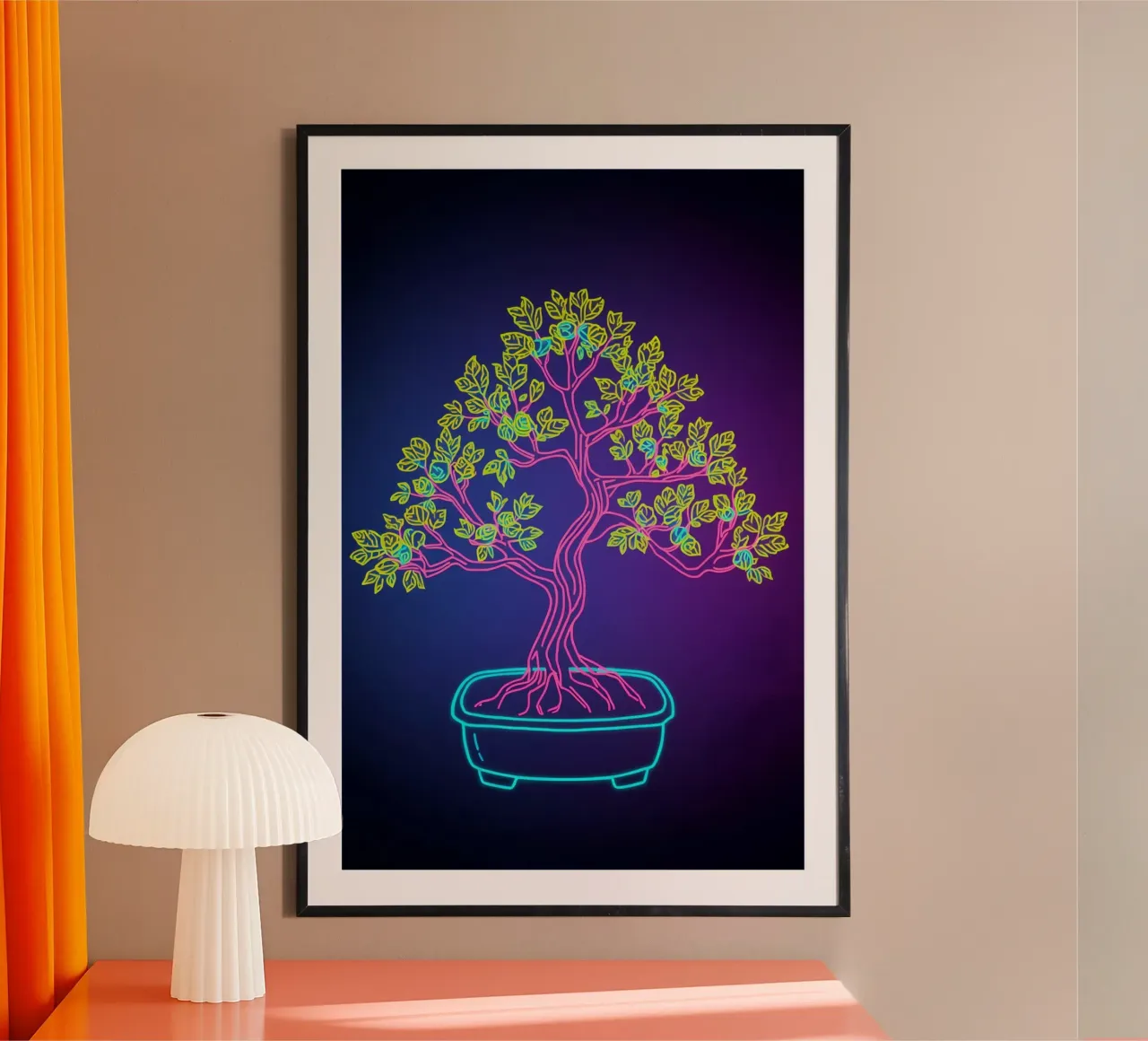 Neon Bonsai Tree in Pot Outline Poster von DesignDoodle