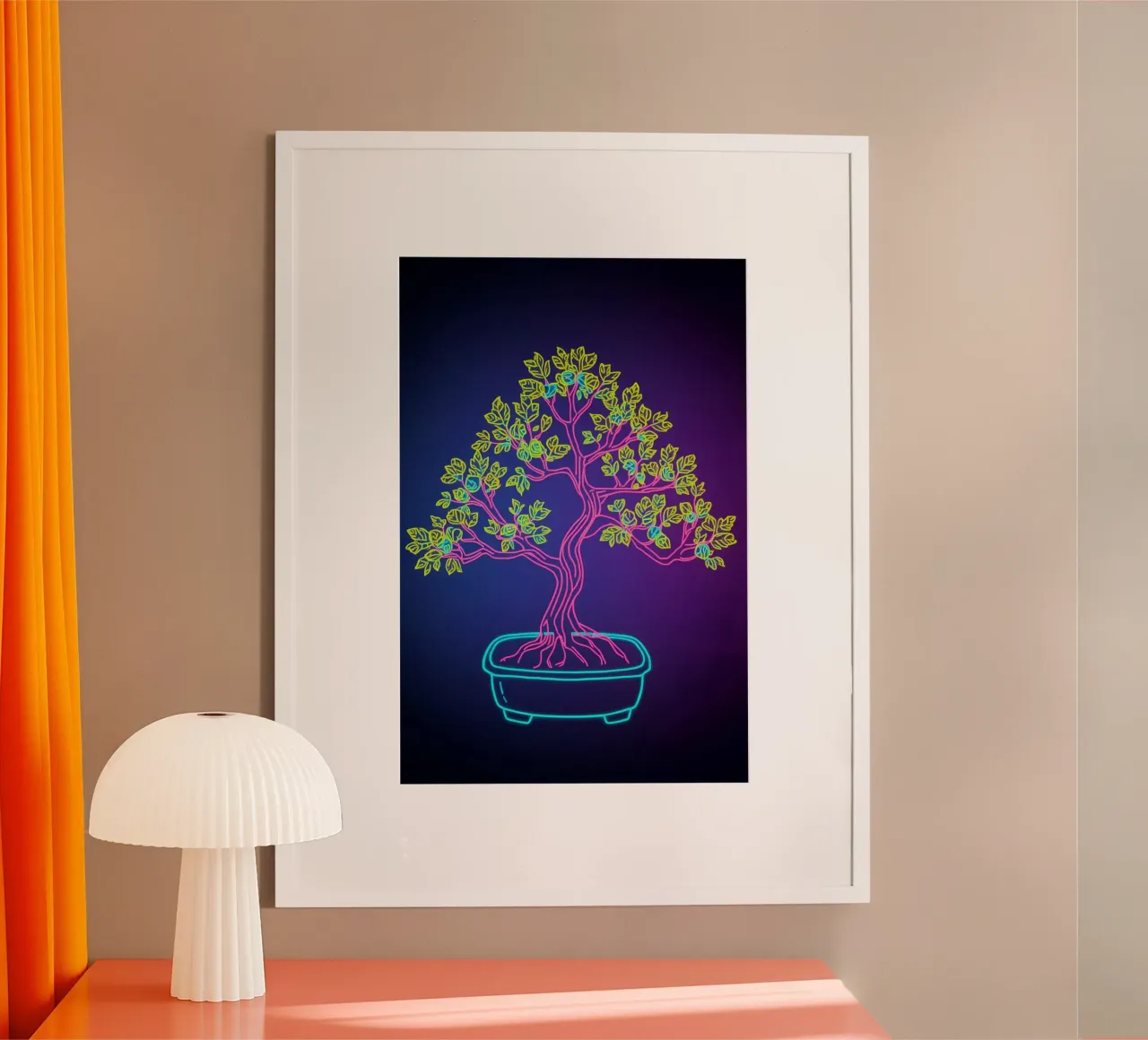 Neon Bonsai Tree in Pot Outline Poster von DesignDoodle