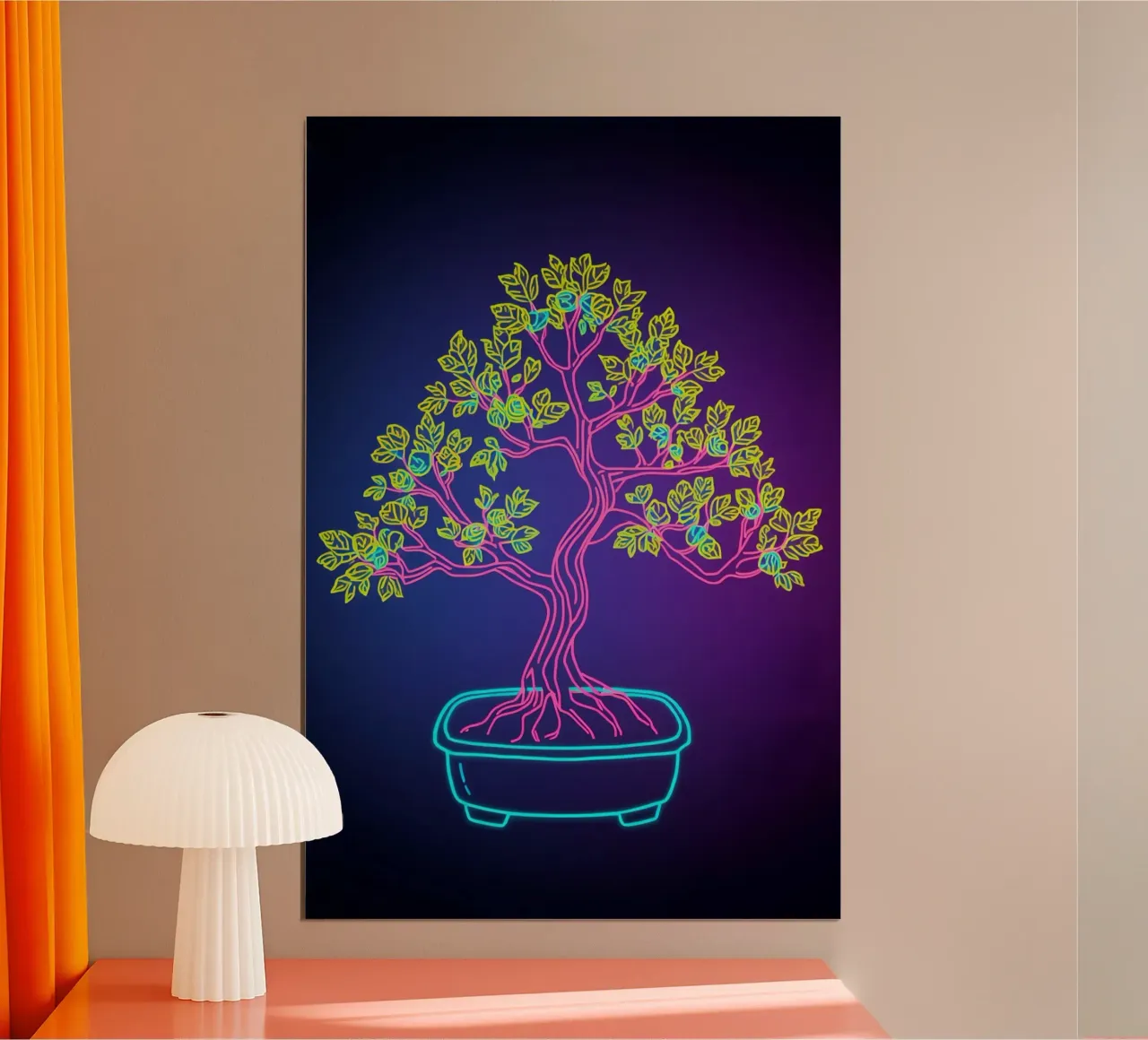 Neon Bonsai Tree in Pot Outline Poster von DesignDoodle