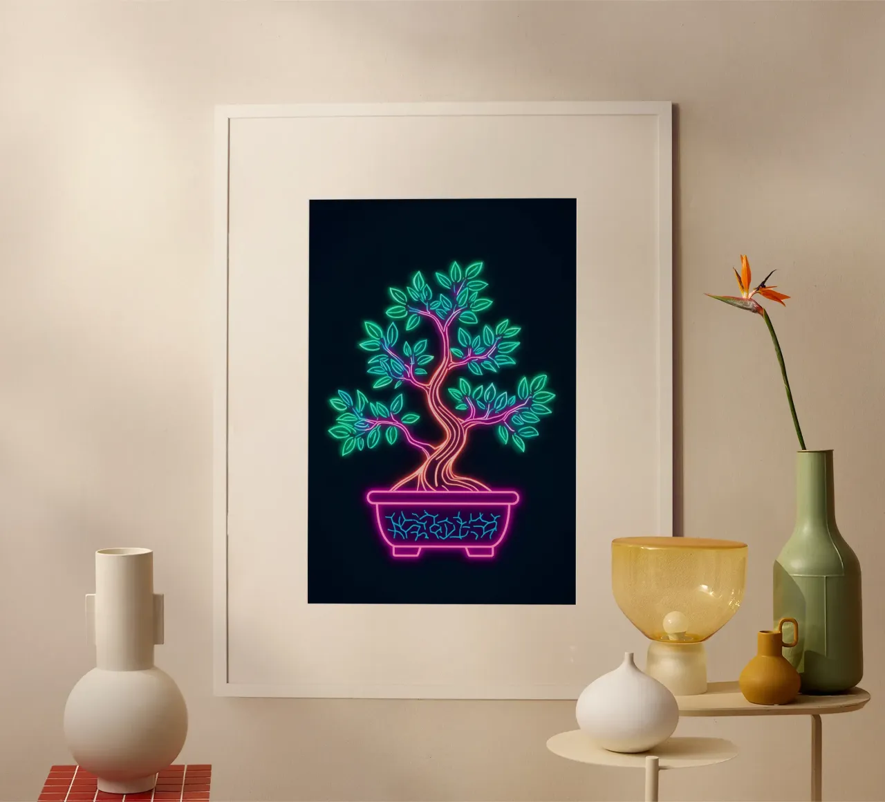 Neon Bonsai Tree in Purple Pot poster da DesignDoodle