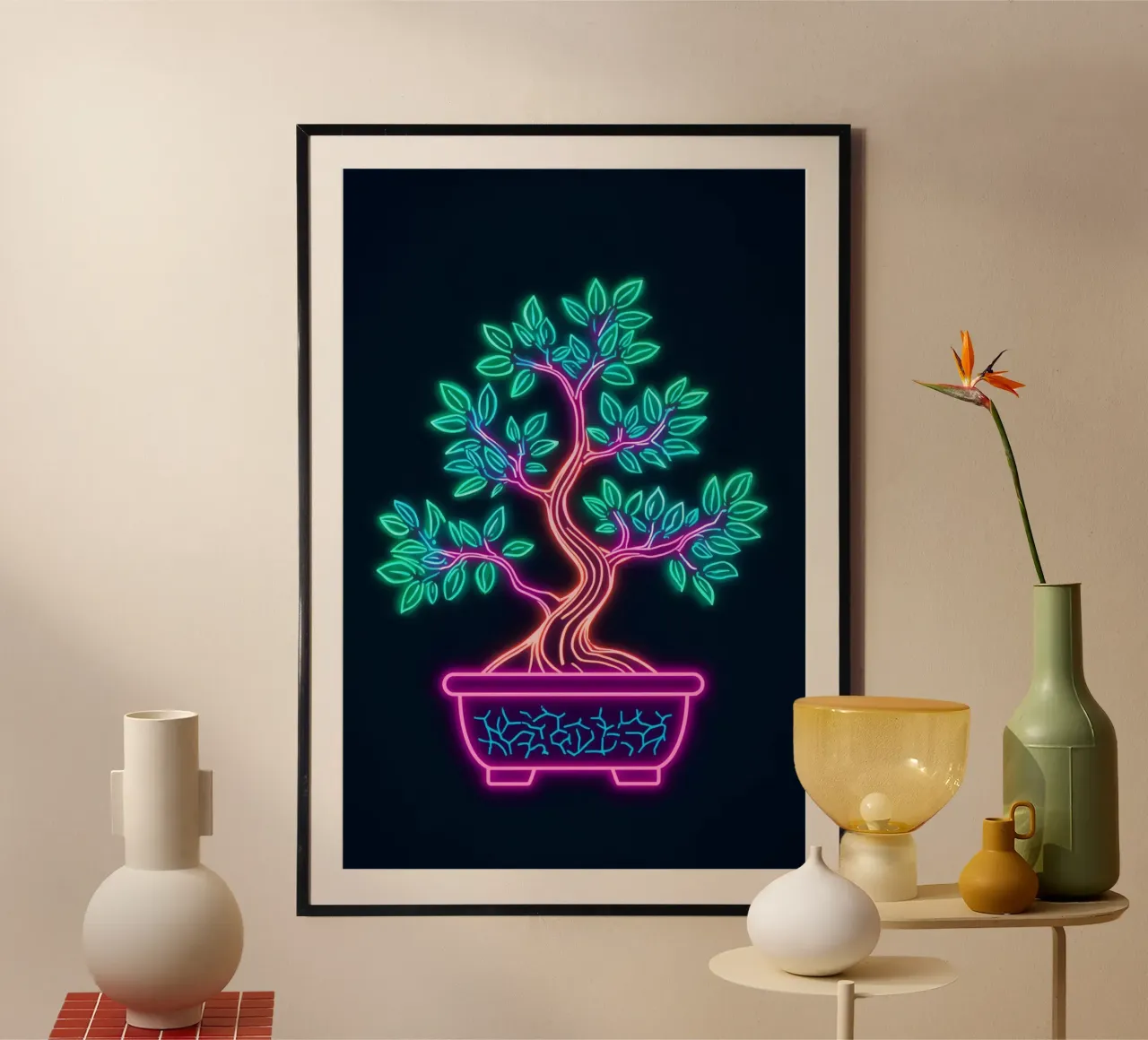 Neon Bonsai Tree in Purple Pot poster da DesignDoodle