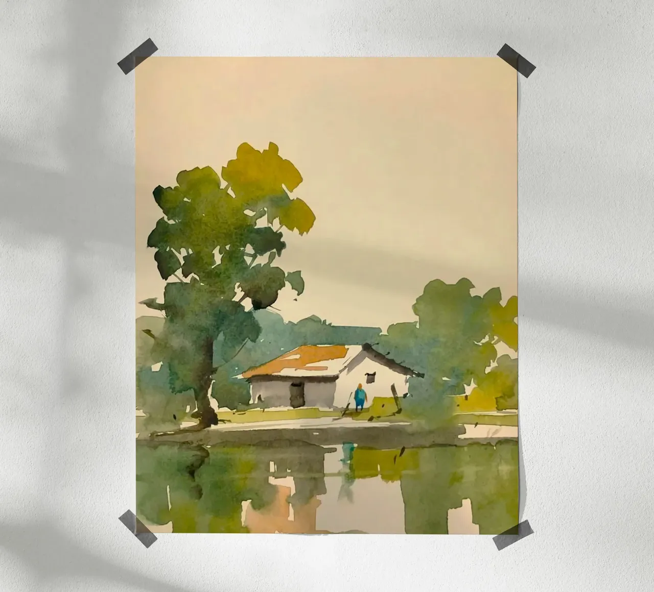 line of house and tree poster con telaio in legno da sunity