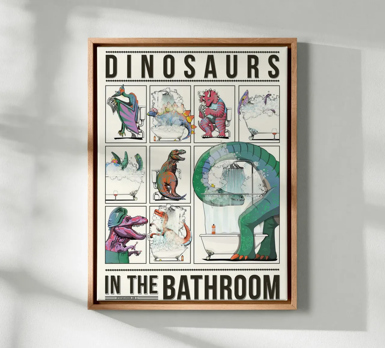 Dinosauri in bagno tela con Cornice a cassetta da David Jackson
