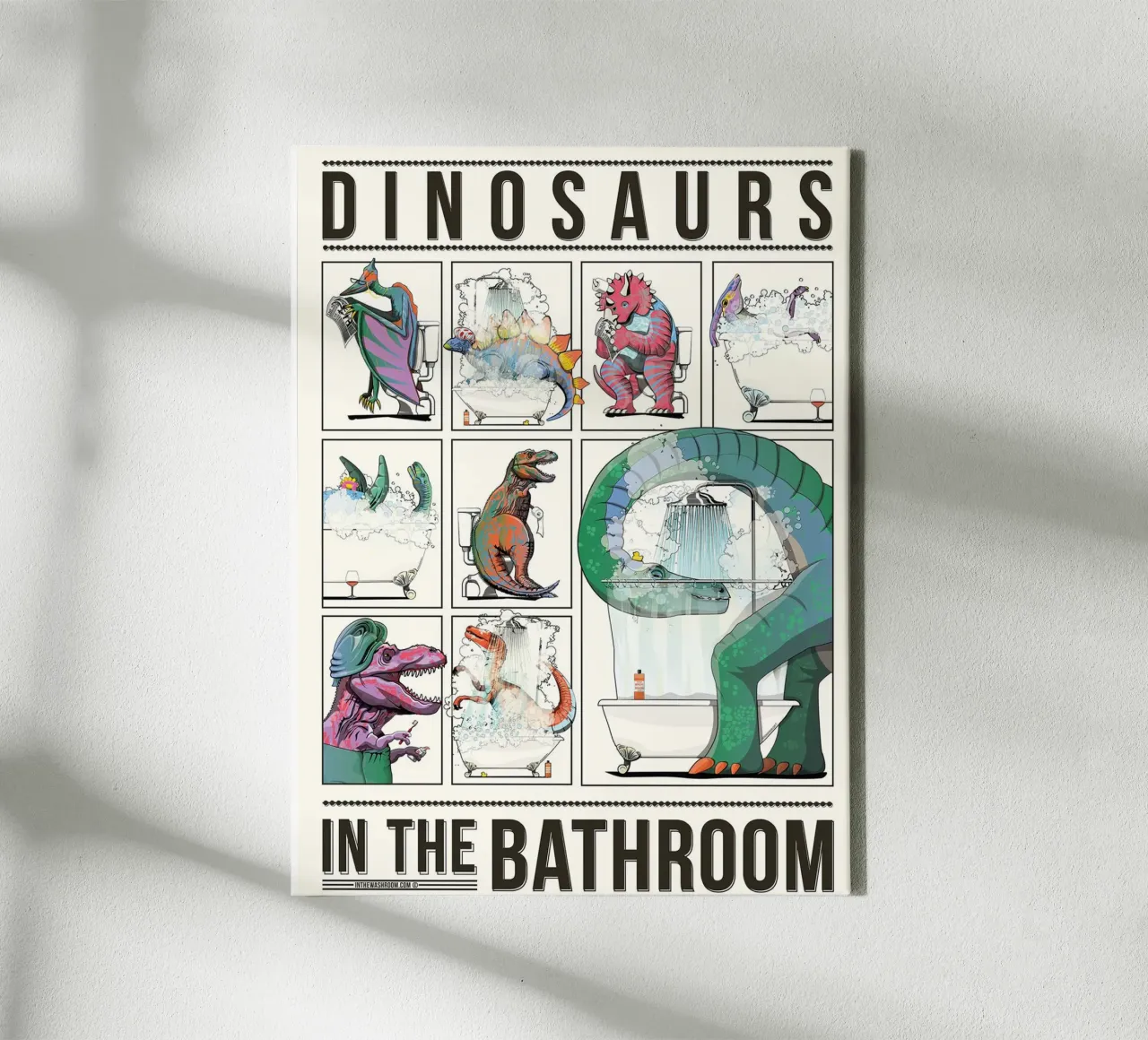 Dinosauri in bagno tela con Cornice a cassetta da David Jackson