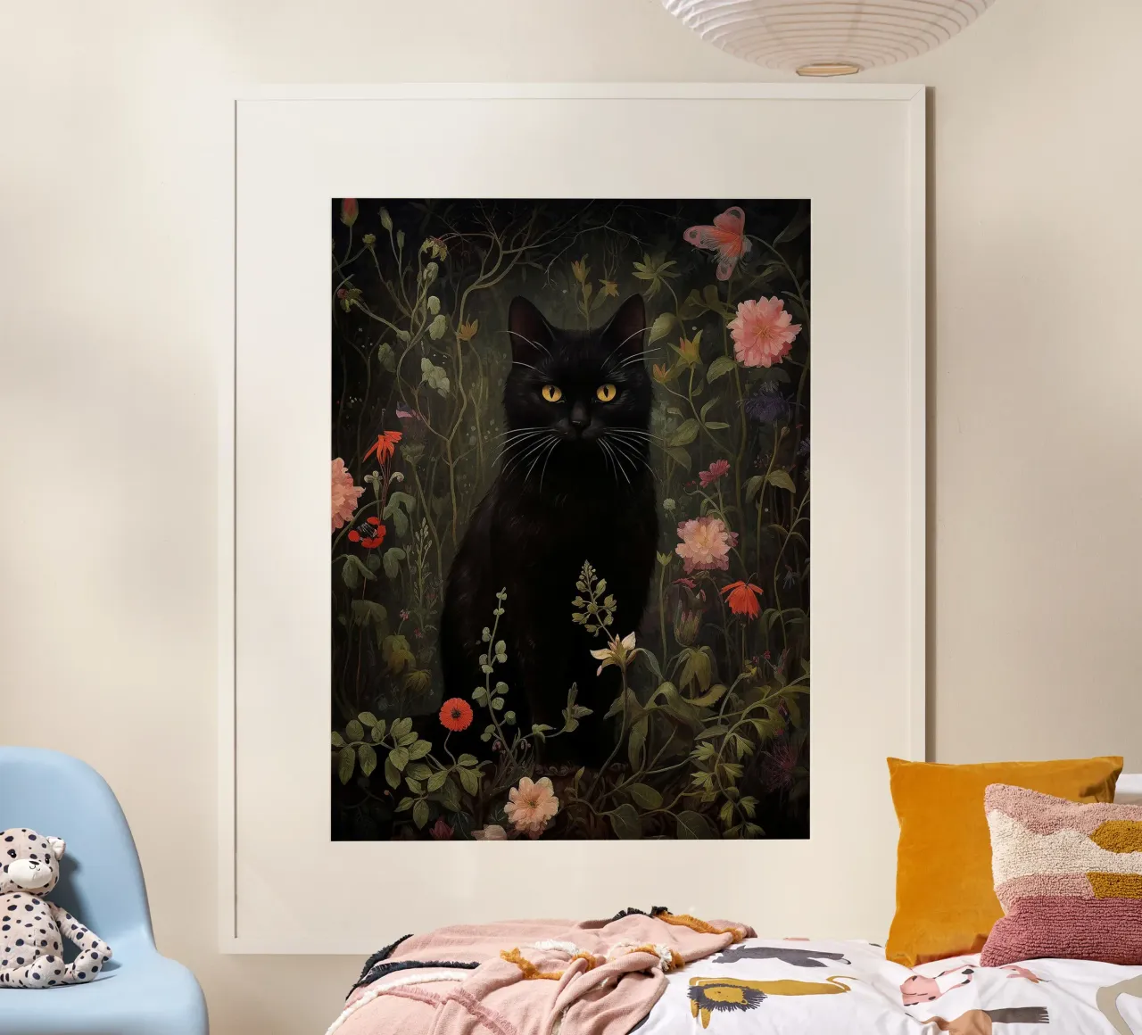 Gatto nero floreale poster da David Jackson