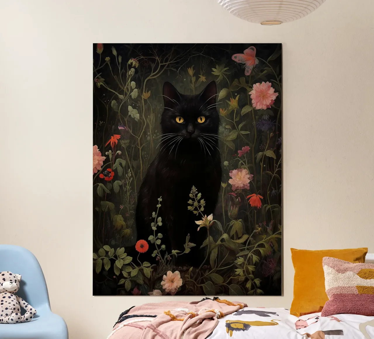 Gatto nero floreale poster da David Jackson