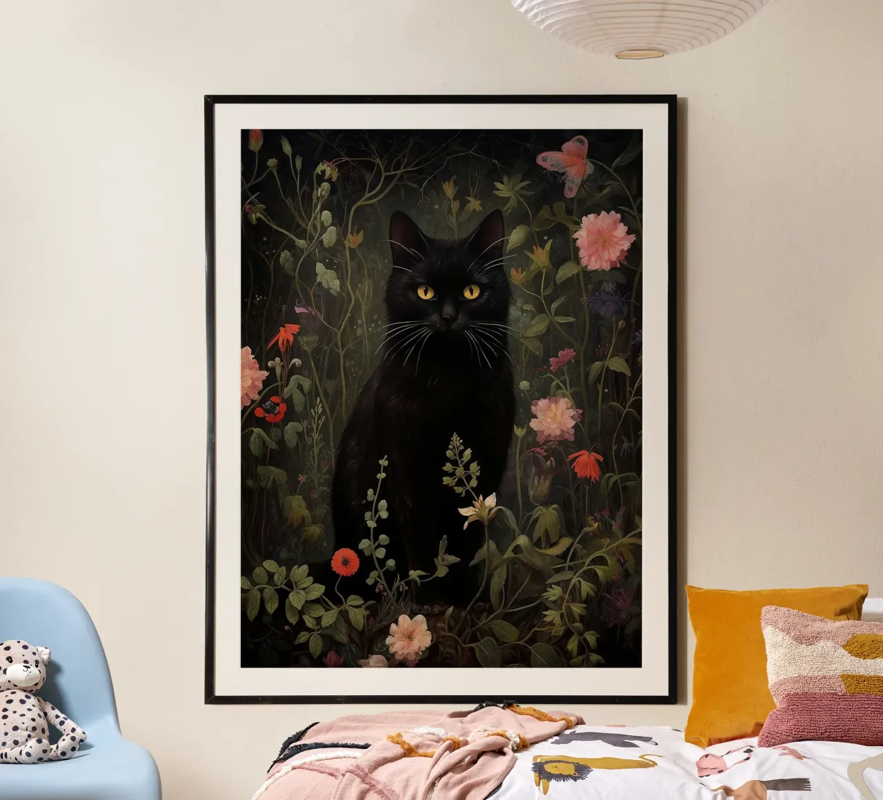 Gatto nero floreale poster da David Jackson