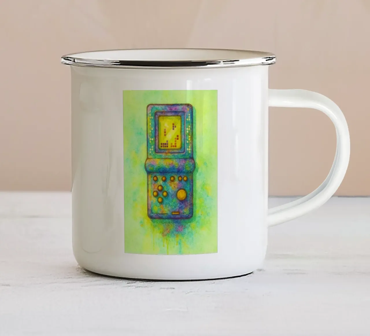 gioco del tetris vecchio dipinto d'epoca tazza in smalto da kroocoot