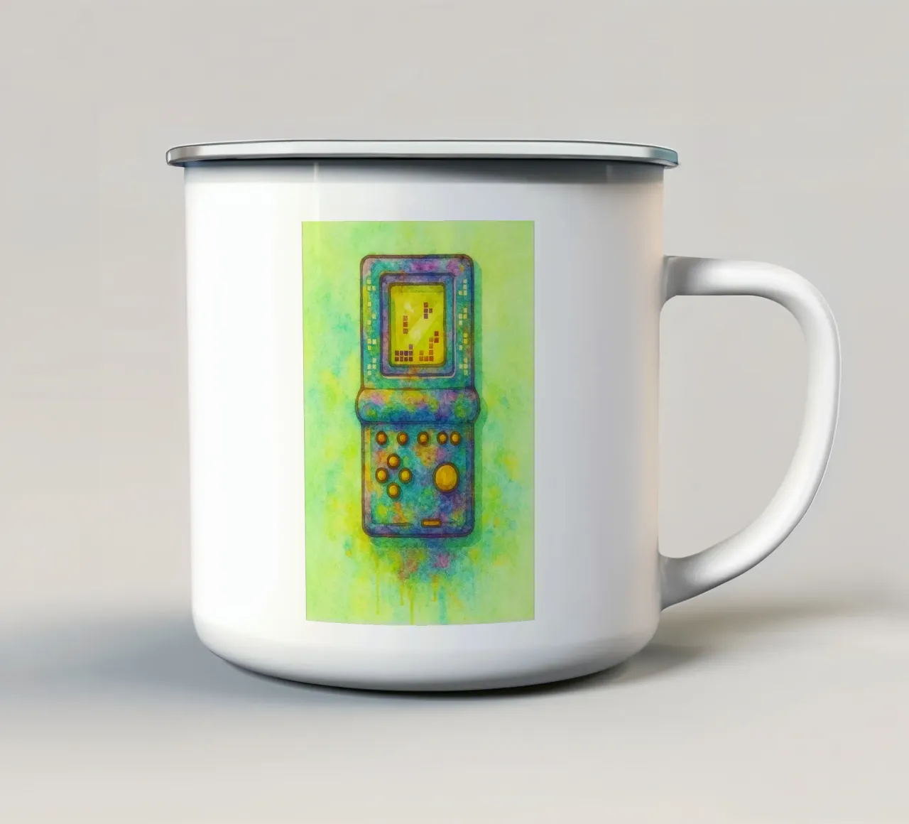 gioco del tetris vecchio dipinto d'epoca tazza in smalto da kroocoot