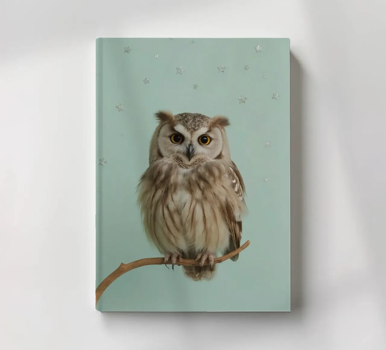 Owl Perched on Branch with Star Background notebook by DesignDoodle