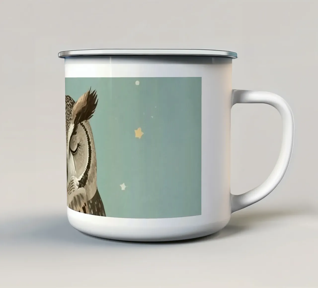Gufo addormentato appollaiato su un ramo con stelle tazza in smalto da DesignDoodle