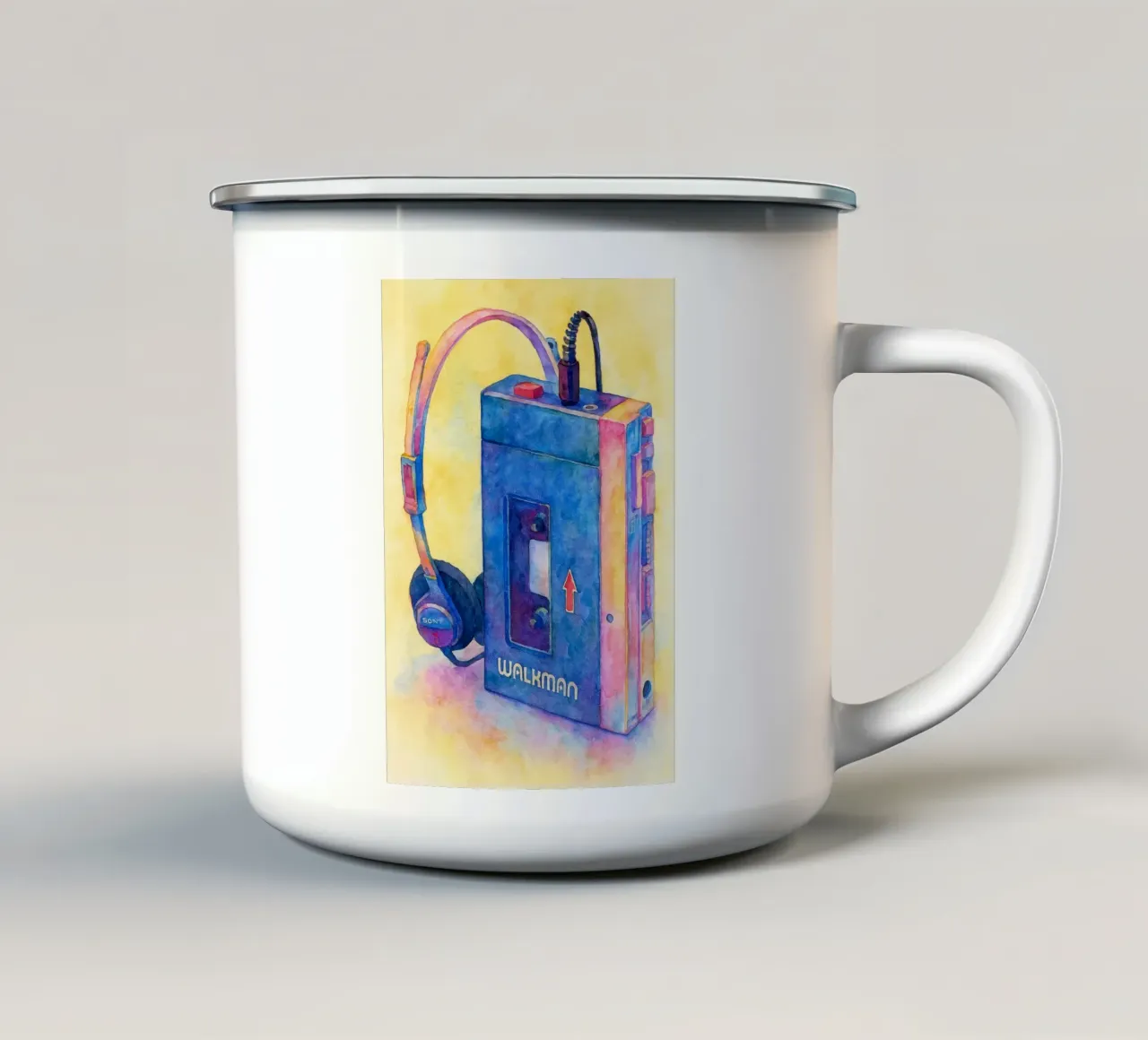 walkman vecchio dipinto vintage tazza in smalto da kroocoot