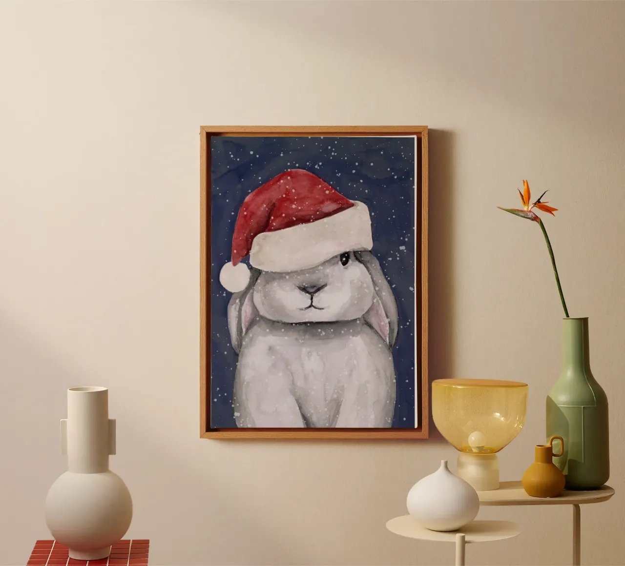 Conejo de Navidad lienzo con Marco flotante de Panait Ivascu