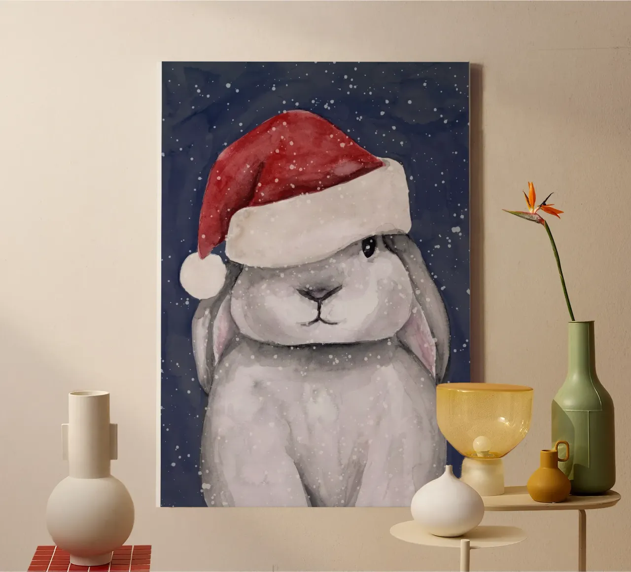 Conejo de Navidad lienzo con Marco flotante de Panait Ivascu