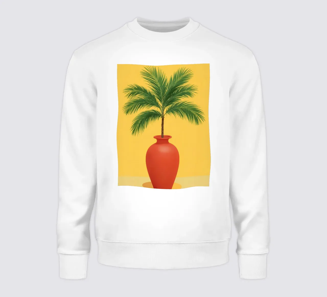 Palmier dans un vase rouge sur fond jaune sweat de DesignDoodle