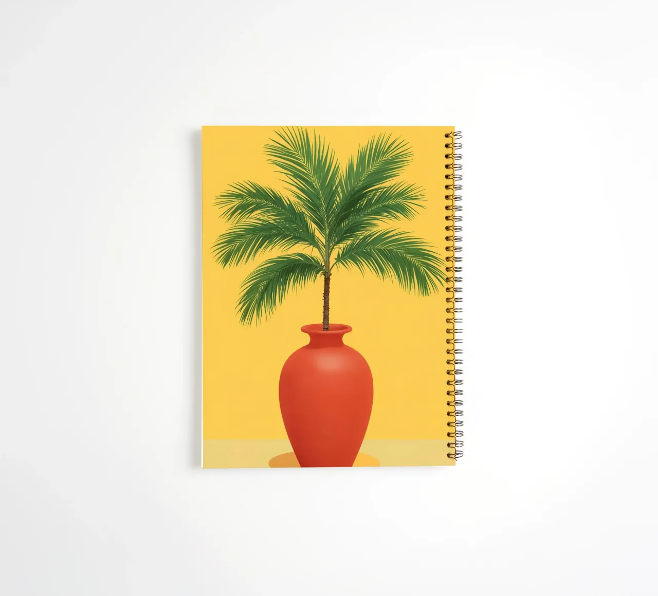 Palm Tree in Red Vase on Yellow Background spiral notebook by DesignDoodle