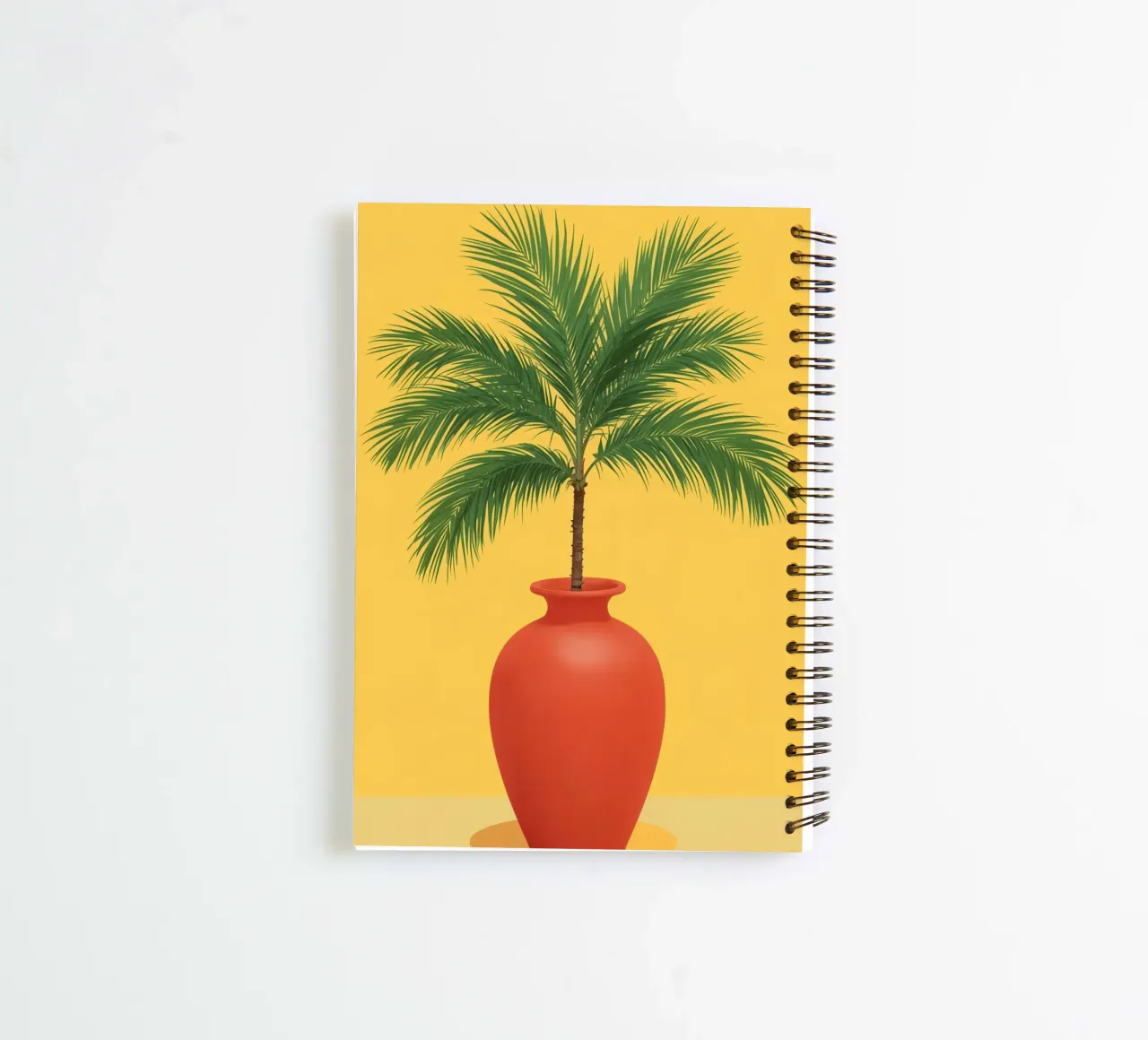 Palm Tree in Red Vase on Yellow Background spiral notebook by DesignDoodle