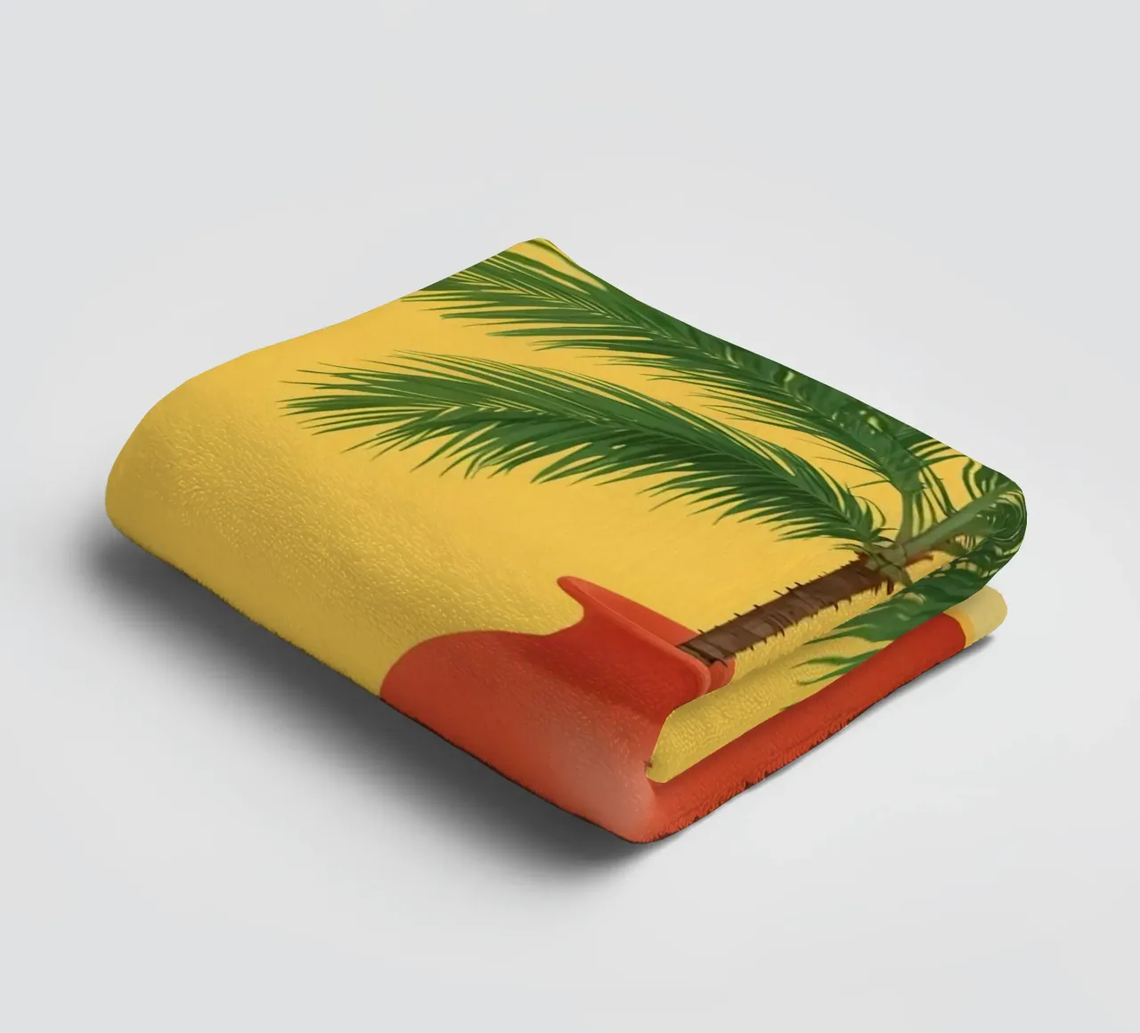 Palm Tree in Red Vase on Yellow Background towel by DesignDoodle