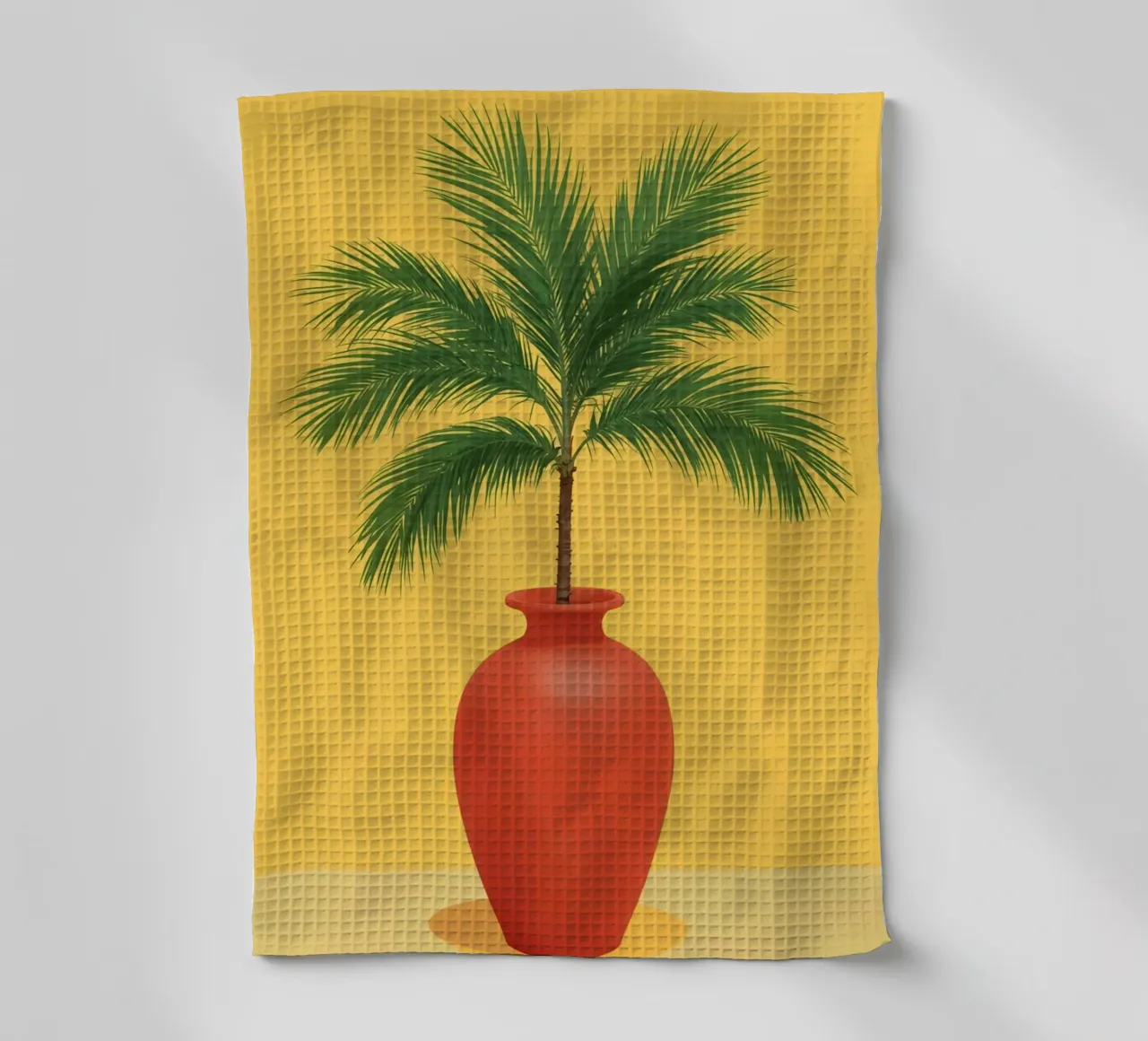 Palmier dans un vase rouge sur fond jaune torchon de DesignDoodle