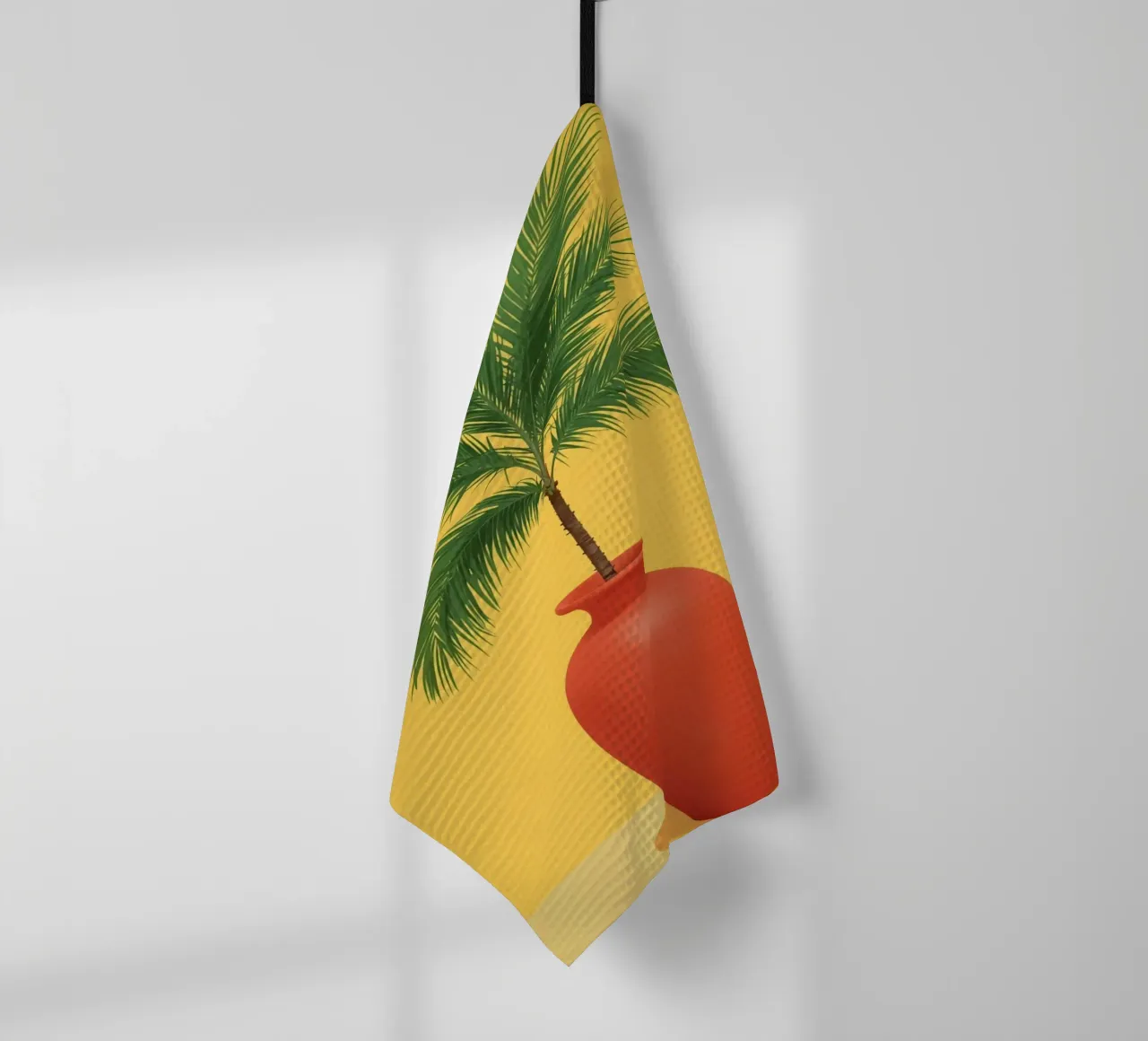 Palmier dans un vase rouge sur fond jaune torchon de DesignDoodle