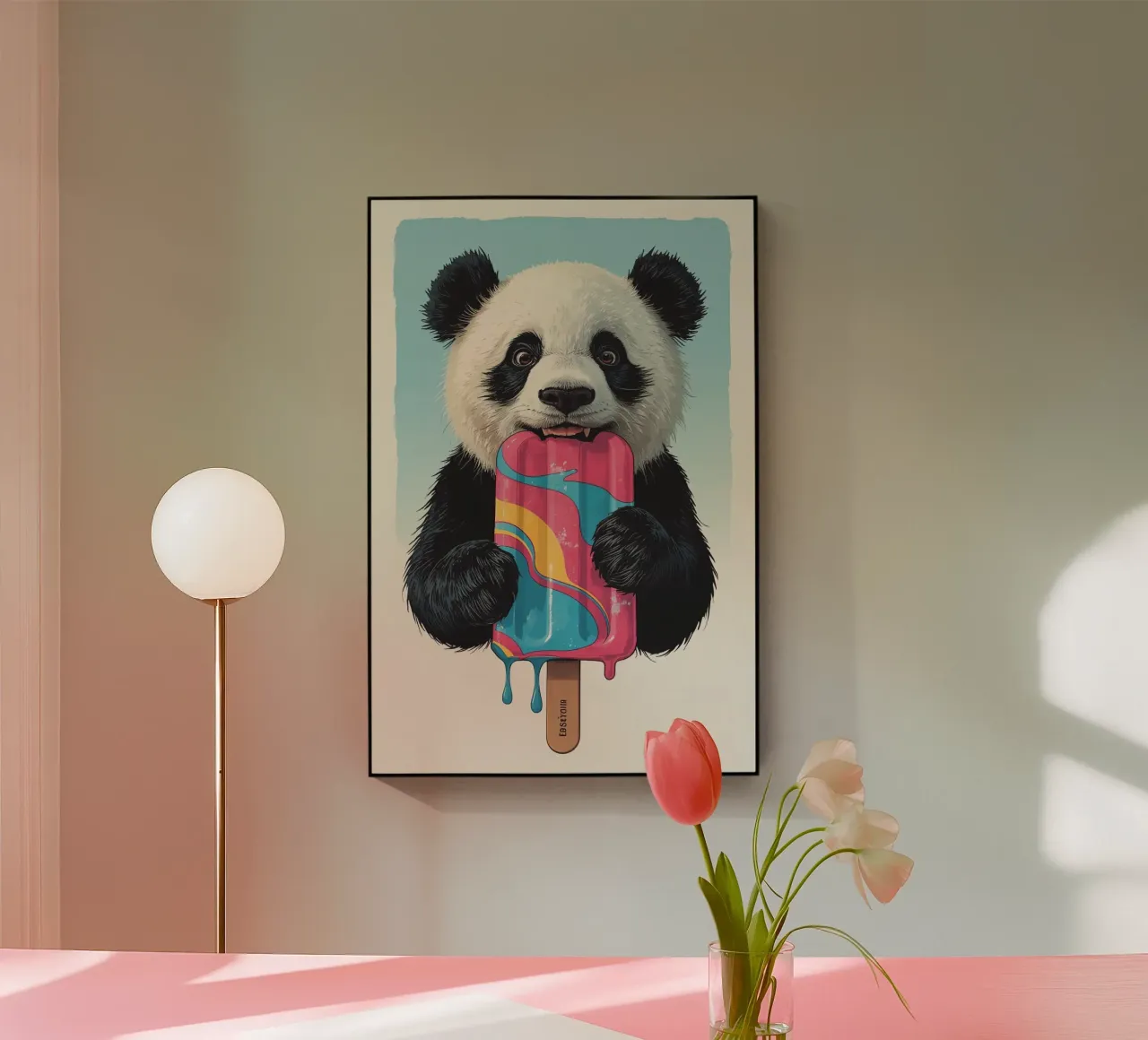 Panda Bear Biting Multi-Colored Popsicle metacrilato de DesignDoodle