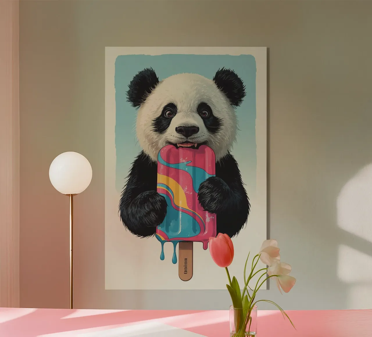Panda Bear Biting Multi-Colored Popsicle metacrilato de DesignDoodle