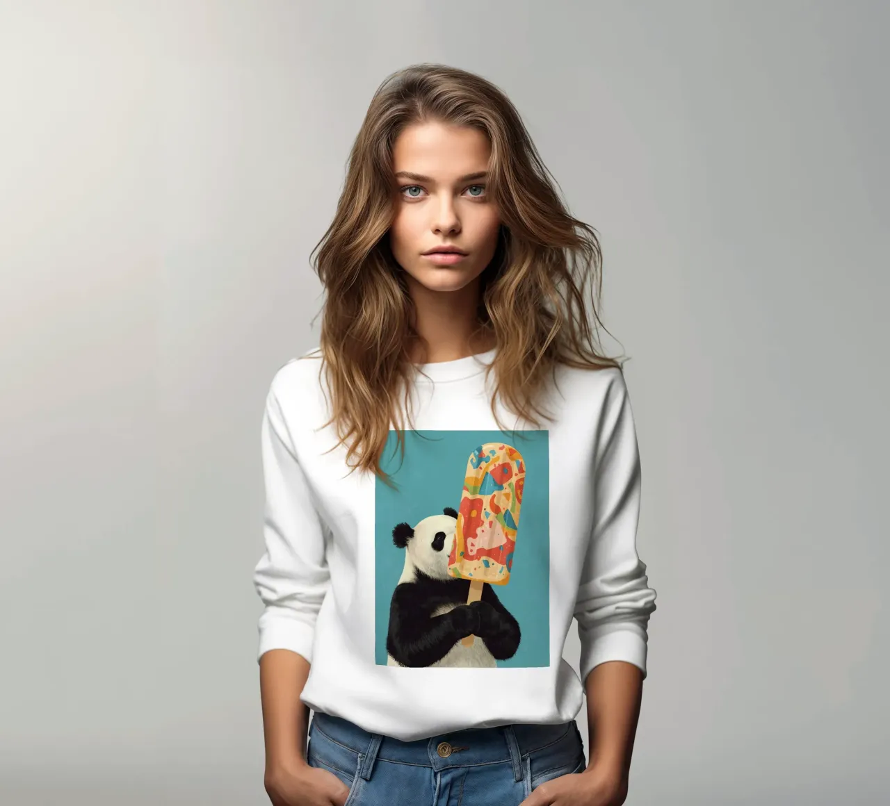 Panda che tiene in mano un grande ghiacciolo colorato felpa da DesignDoodle