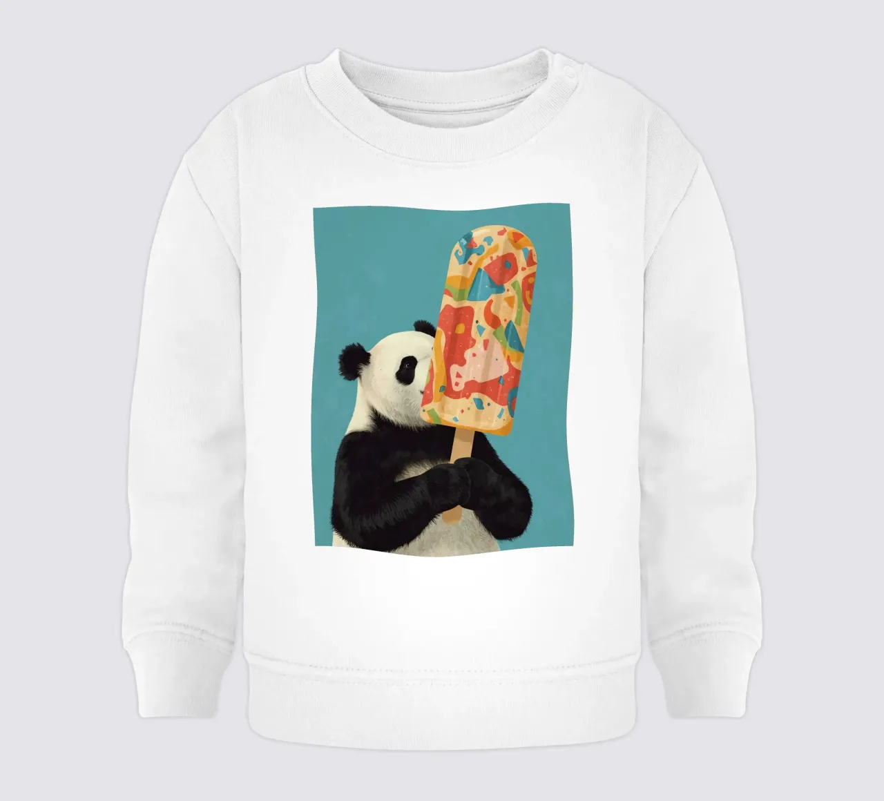 Panda che tiene in mano un grande ghiacciolo colorato felpa neonato da DesignDoodle