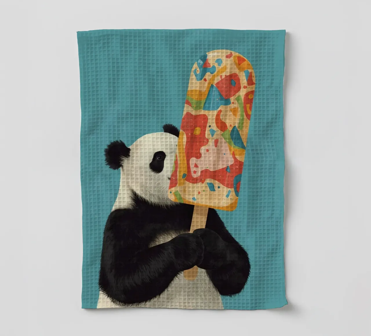 Panda tenant une grande glace colorée torchon de DesignDoodle