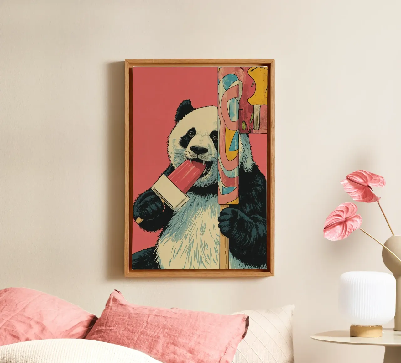 Panda eet ijslolly canvas met Baklijst van DesignDoodle